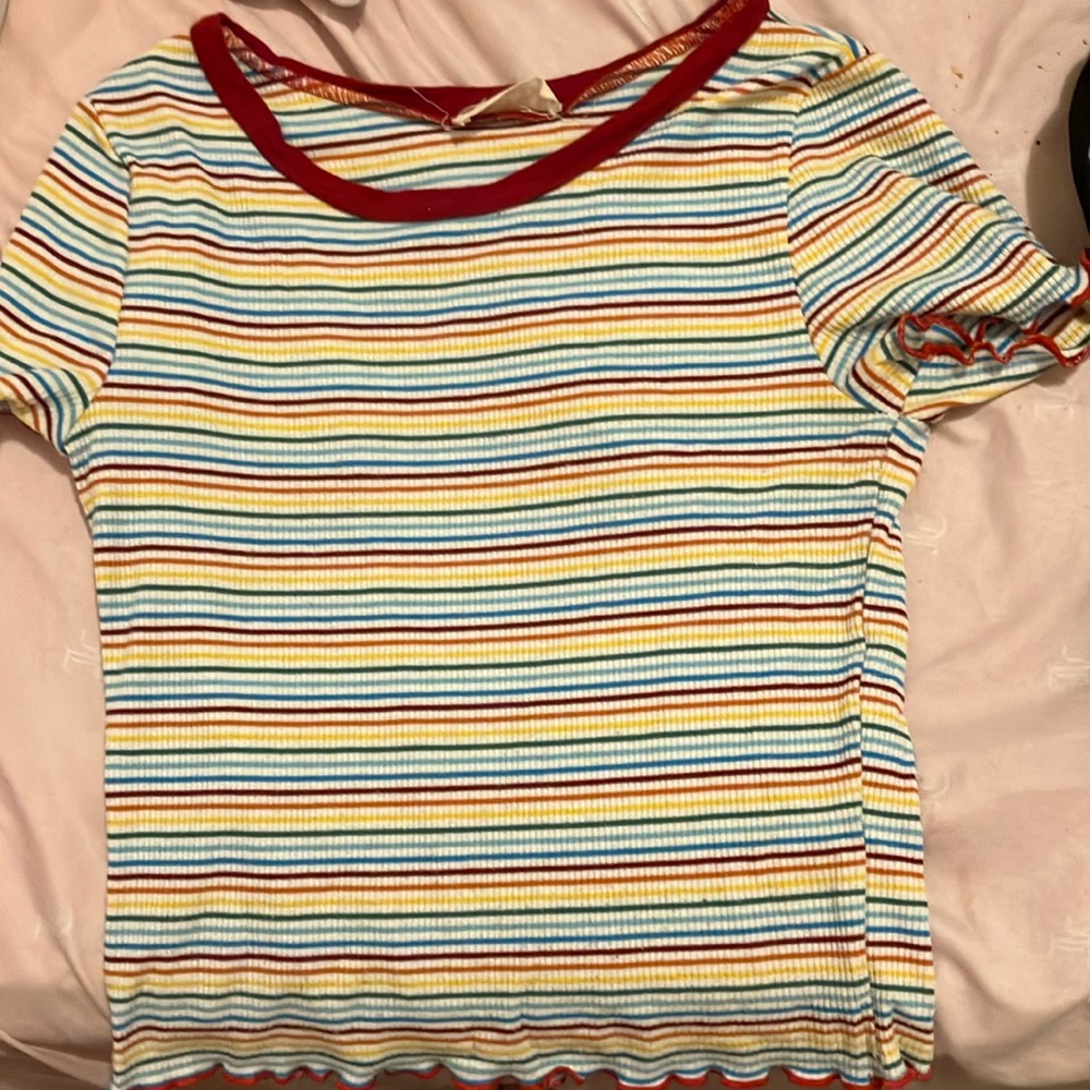A rainbow striped shirt